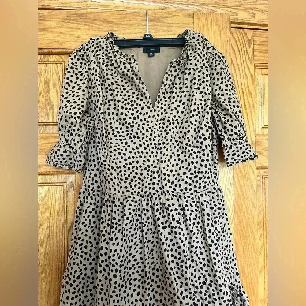 J. Crew - Ruffled Tiered Popover Leopard Dot Dress